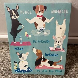 Rare Clementine 2019 Dog Yoga Namaste Go With The Flow Wall Art Decor Blue